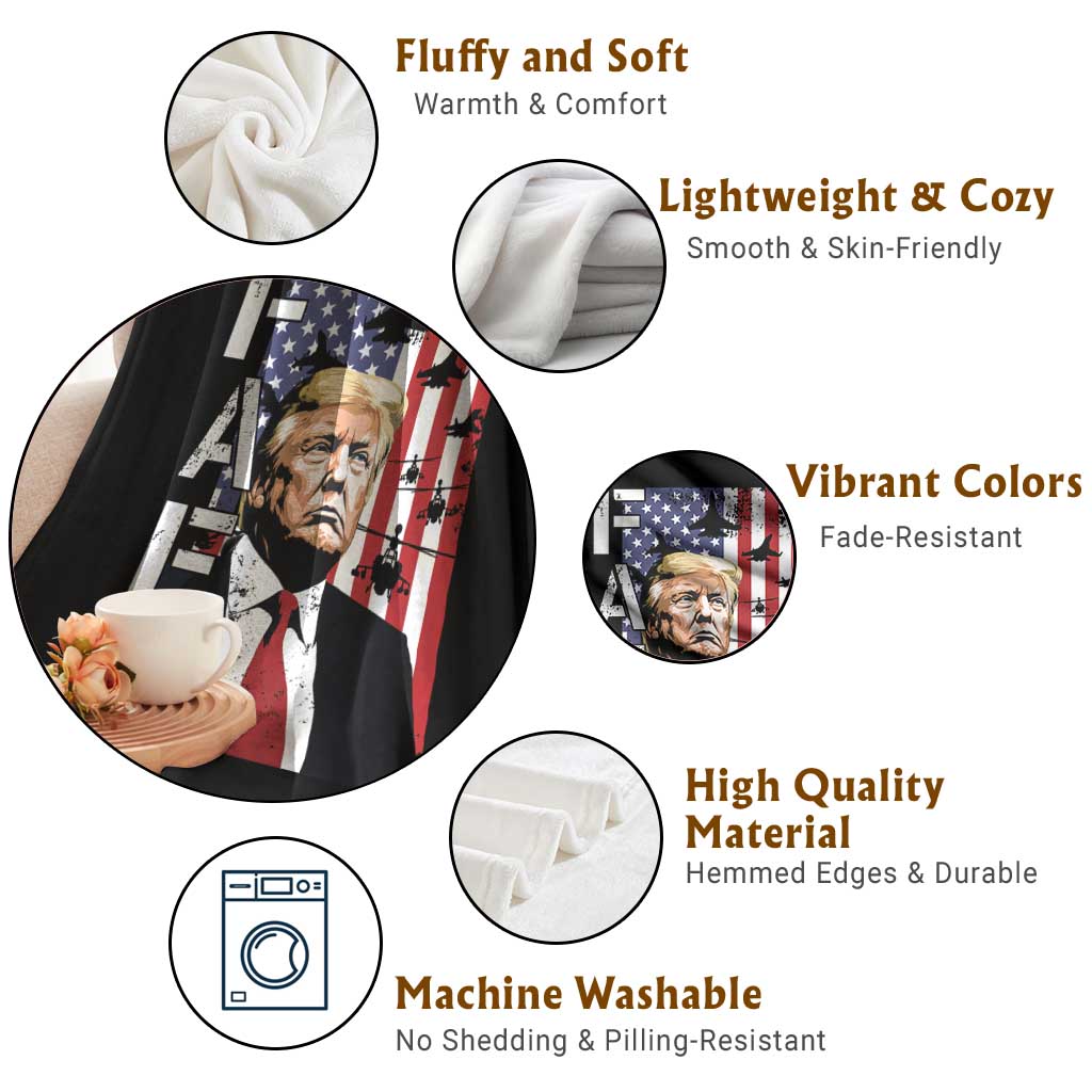 Patriotic Trump American Flag and Fighter Jet Graphic Throw Blanket TS02 Print Your Wear