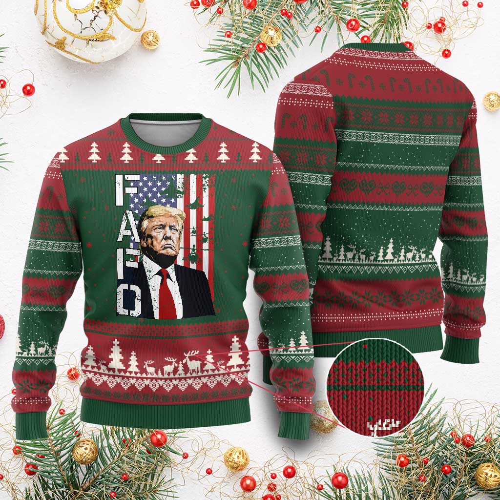 Patriotic Trump American Flag and Fighter Jet Graphic Ugly Christmas Sweater TS02 Red Green Print Your Wear