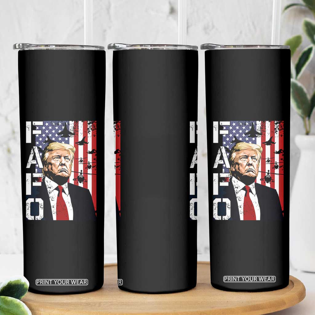 Patriotic Trump American Flag and Fighter Jet Graphic Skinny Tumbler TS02 Print Your Wear