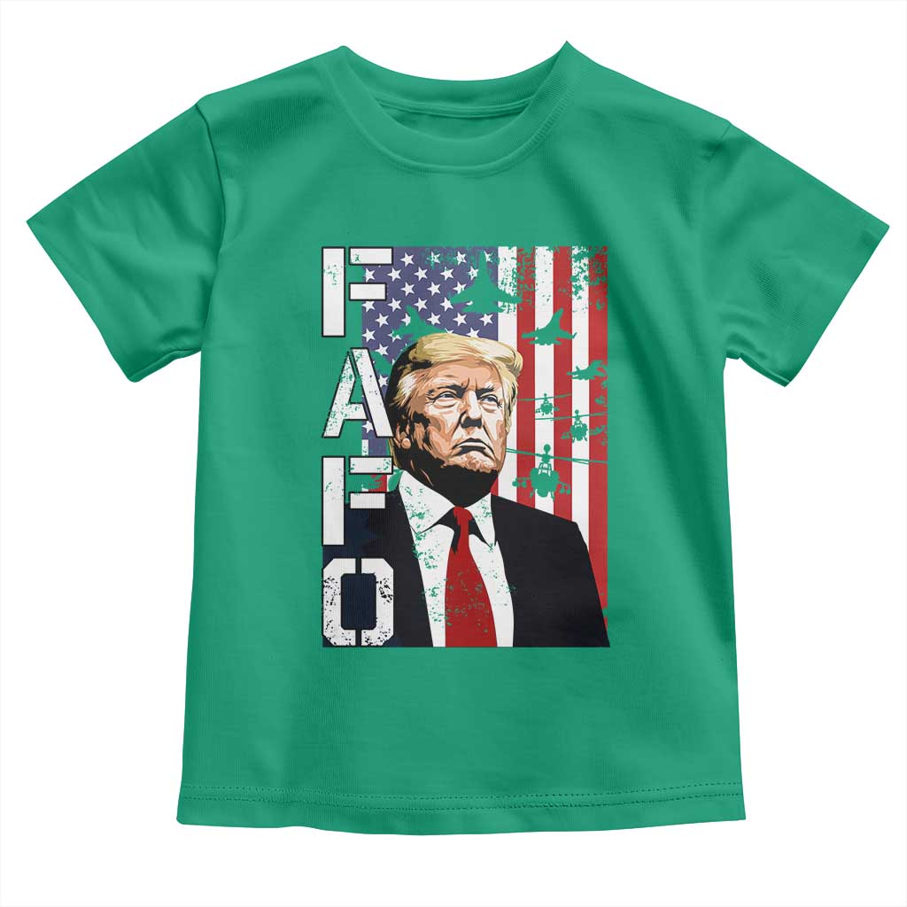Patriotic Trump American Flag and Fighter Jet Graphic Toddler T Shirt TS02 Irish Green Print Your Wear