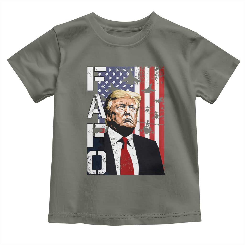 Patriotic Trump American Flag and Fighter Jet Graphic Toddler T Shirt TS02 Military Green Print Your Wear