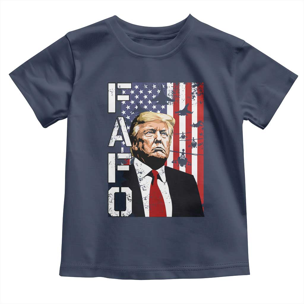 Patriotic Trump American Flag and Fighter Jet Graphic Toddler T Shirt TS02 Navy Print Your Wear