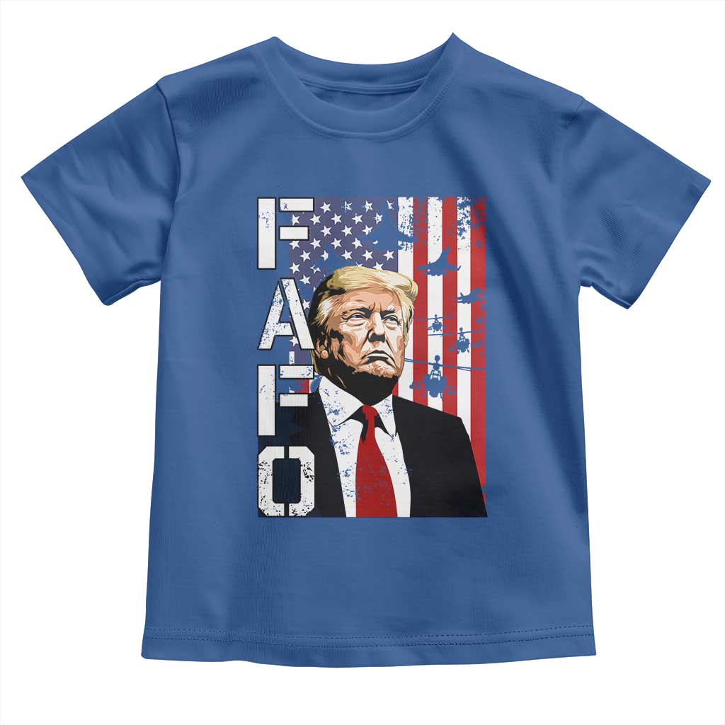 Patriotic Trump American Flag and Fighter Jet Graphic Toddler T Shirt TS02 Royal Blue Print Your Wear