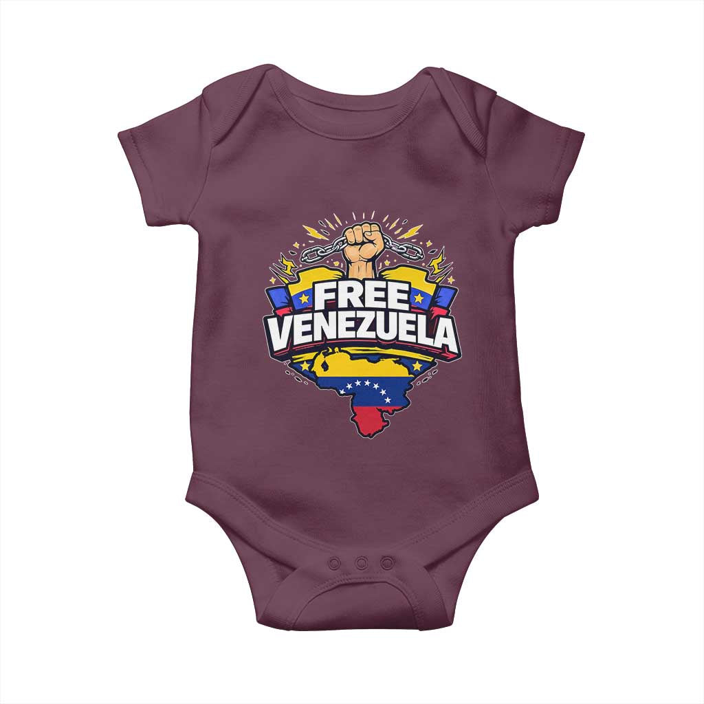 Free Venezuela Raised Fist Baby Onesie Libre Venezuelan Flag Map Liberation TS02 Maroon Print Your Wear