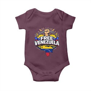 Free Venezuela Raised Fist Baby Onesie Libre Venezuelan Flag Map Liberation TS02 Maroon Print Your Wear