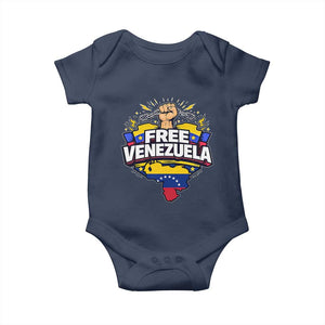 Free Venezuela Raised Fist Baby Onesie Libre Venezuelan Flag Map Liberation TS02 Navy Print Your Wear