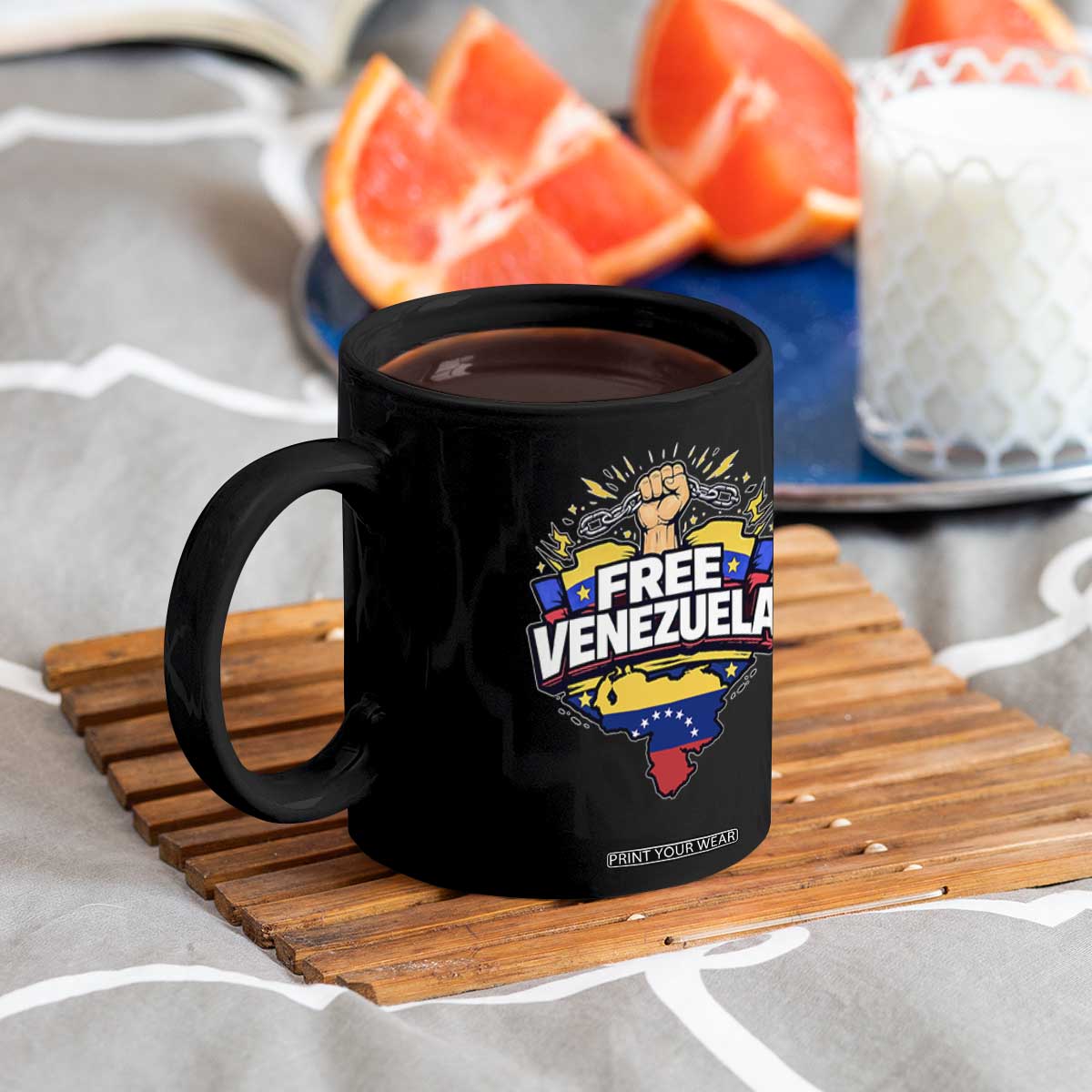 Free Venezuela Raised Fist Coffee Mug Libre Venezuelan Flag Map Liberation TS02 Print Your Wear