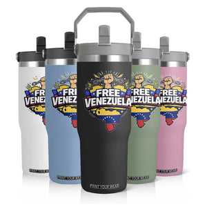 Free Venezuela Raised Fist Flip Straw Tumbler Libre Venezuelan Flag Map Liberation TS02 Print Your Wear