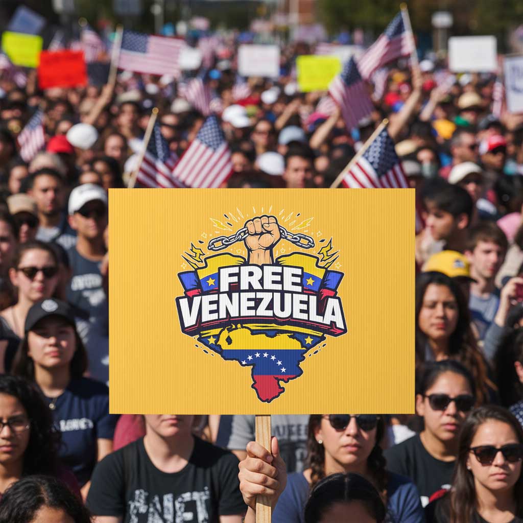 Free Venezuela Raised Fist Protest Sign Libre Venezuelan Flag Map Liberation TS02 Horizontal 18