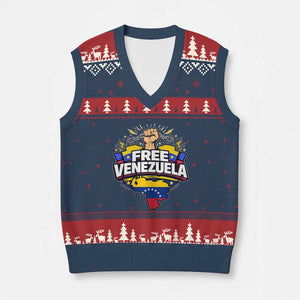 Free Venezuela Raised Fist V-Neck Knit Sweater Vest Libre Venezuelan Flag Map Liberation TS02 Navy Red Print Your Wear
