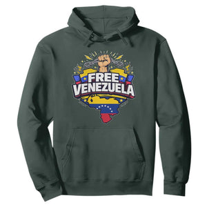 Free Venezuela Raised Fist Hoodie Libre Venezuelan Flag Map Liberation TS02 Dark Forest Green Print Your Wear