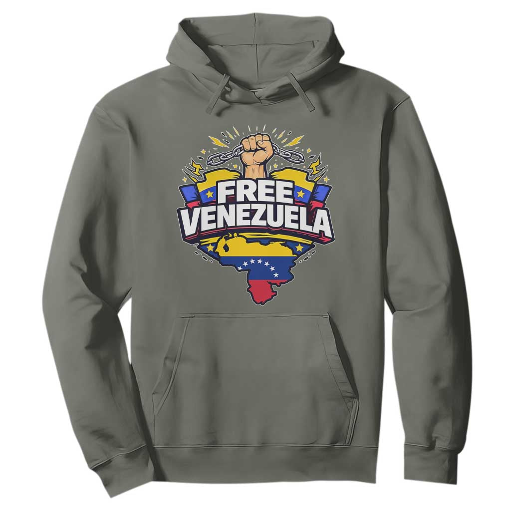 Free Venezuela Raised Fist Hoodie Libre Venezuelan Flag Map Liberation TS02 Military Green Print Your Wear