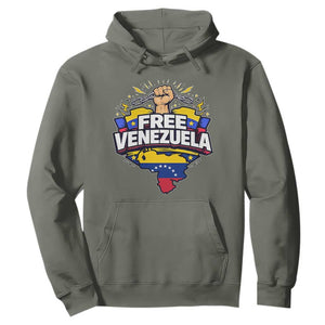Free Venezuela Raised Fist Hoodie Libre Venezuelan Flag Map Liberation TS02 Military Green Print Your Wear
