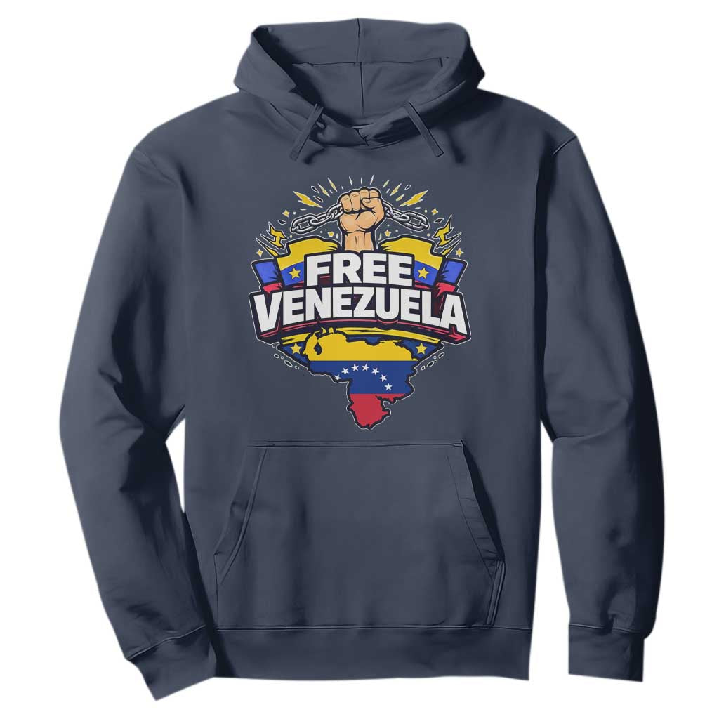 Free Venezuela Raised Fist Hoodie Libre Venezuelan Flag Map Liberation TS02 Navy Print Your Wear