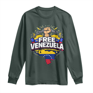 Free Venezuela Raised Fist Long Sleeve Shirt Libre Venezuelan Flag Map Liberation TS02 Dark Forest Green Print Your Wear