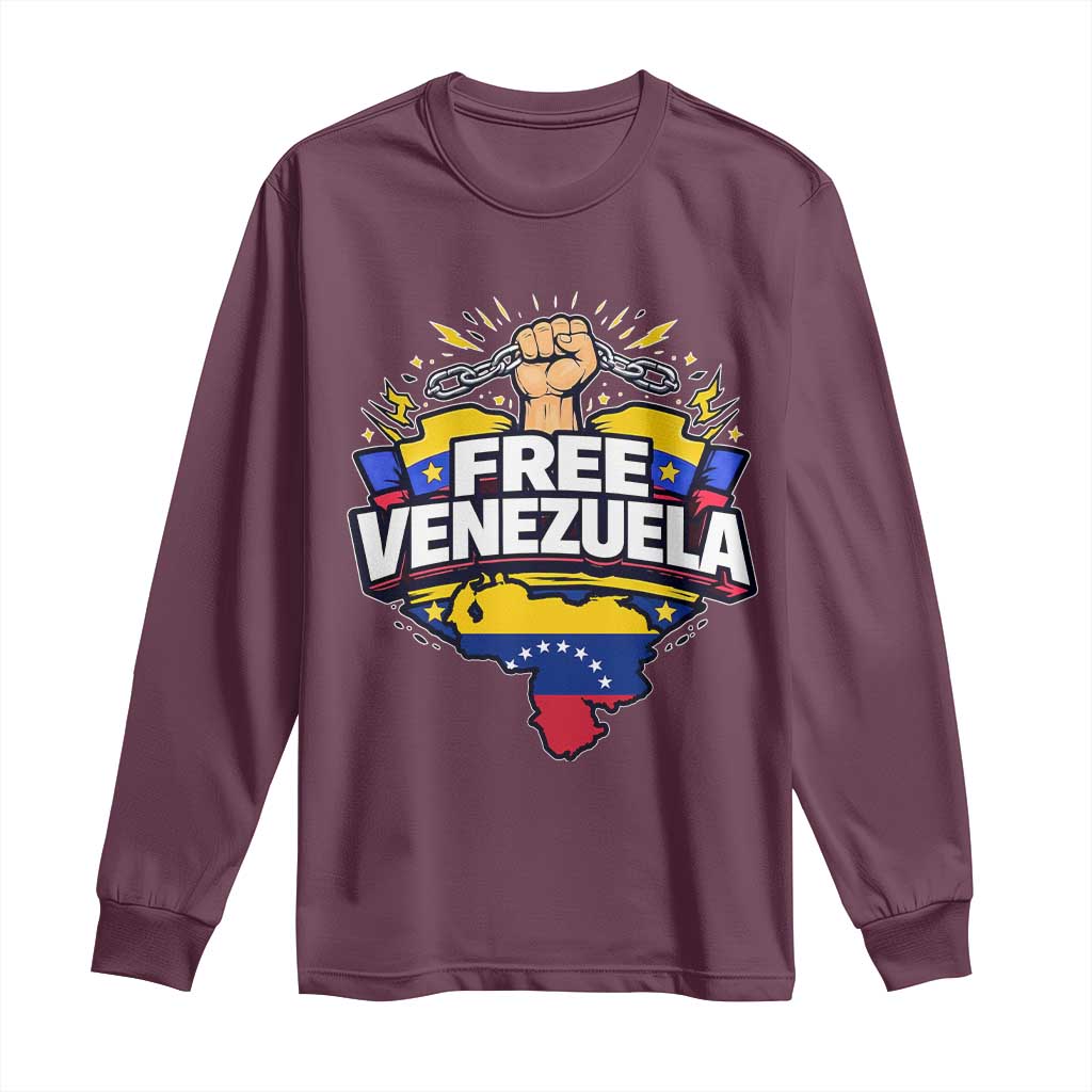Free Venezuela Raised Fist Long Sleeve Shirt Libre Venezuelan Flag Map Liberation TS02 Maroon Print Your Wear
