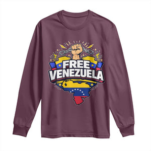 Free Venezuela Raised Fist Long Sleeve Shirt Libre Venezuelan Flag Map Liberation TS02 Maroon Print Your Wear
