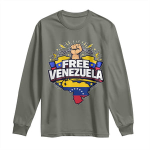 Free Venezuela Raised Fist Long Sleeve Shirt Libre Venezuelan Flag Map Liberation TS02 Military Green Print Your Wear