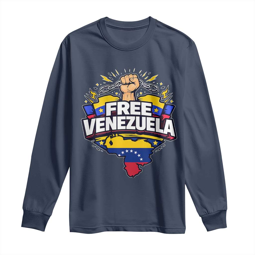 Free Venezuela Raised Fist Long Sleeve Shirt Libre Venezuelan Flag Map Liberation TS02 Navy Print Your Wear
