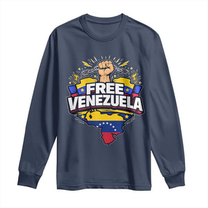 Free Venezuela Raised Fist Long Sleeve Shirt Libre Venezuelan Flag Map Liberation TS02 Navy Print Your Wear