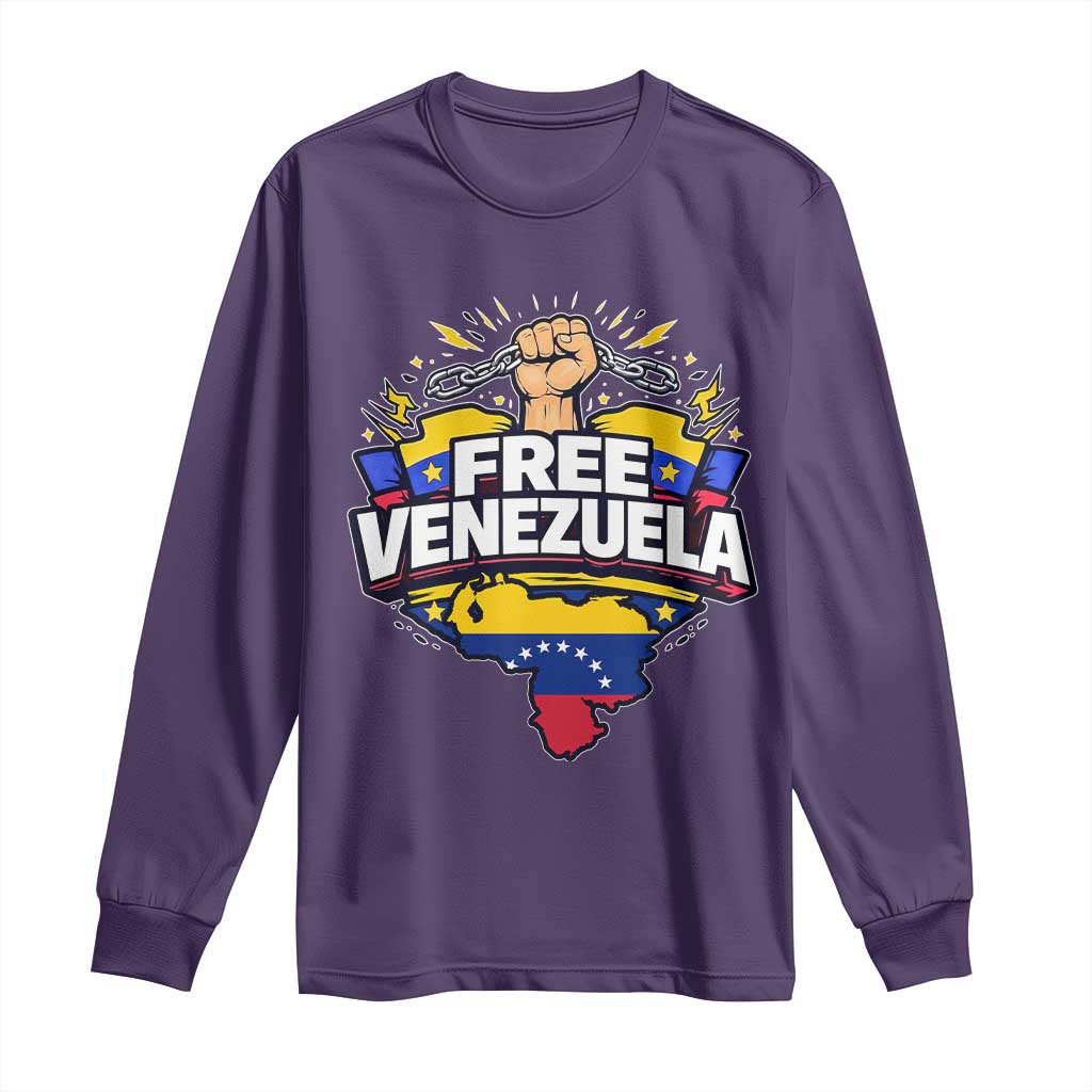Free Venezuela Raised Fist Long Sleeve Shirt Libre Venezuelan Flag Map Liberation TS02 Purple Print Your Wear