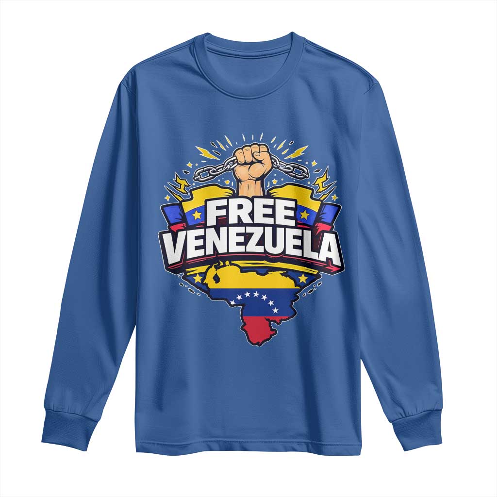 Free Venezuela Raised Fist Long Sleeve Shirt Libre Venezuelan Flag Map Liberation TS02 Royal Blue Print Your Wear
