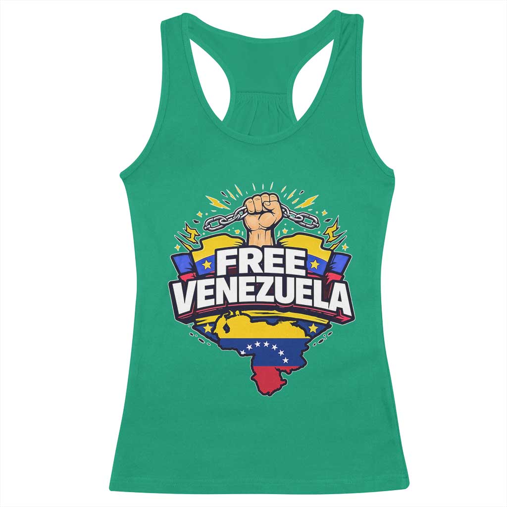 Free Venezuela Raised Fist Racerback Tank Top Libre Venezuelan Flag Map Liberation TS02 Irish Green Print Your Wear