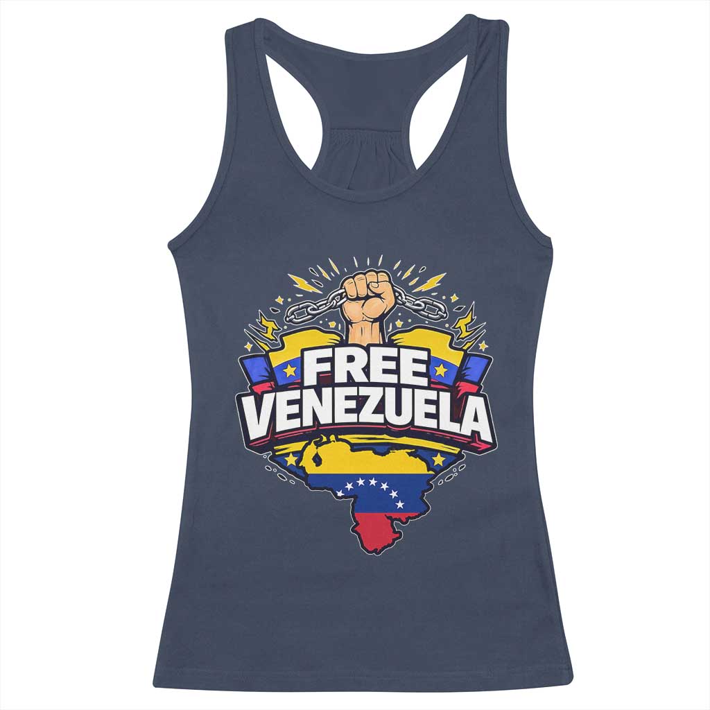 Free Venezuela Raised Fist Racerback Tank Top Libre Venezuelan Flag Map Liberation TS02 Navy Print Your Wear