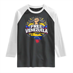 Free Venezuela Raised Fist Raglan Shirt Libre Venezuelan Flag Map Liberation TS02 Black White Print Your Wear