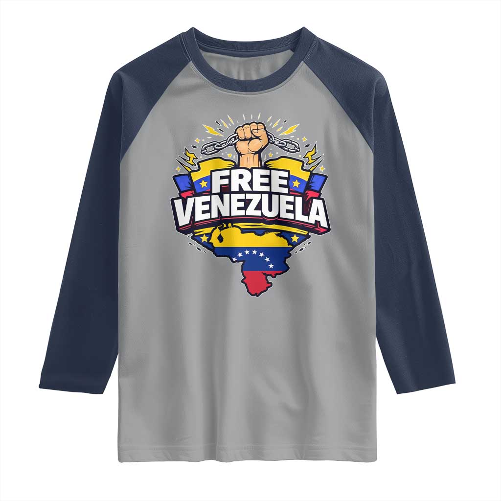 Free Venezuela Raised Fist Raglan Shirt Libre Venezuelan Flag Map Liberation TS02 Sport Gray Navy Print Your Wear