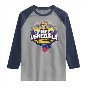 Free Venezuela Raised Fist Raglan Shirt Libre Venezuelan Flag Map Liberation TS02 Sport Gray Navy Print Your Wear