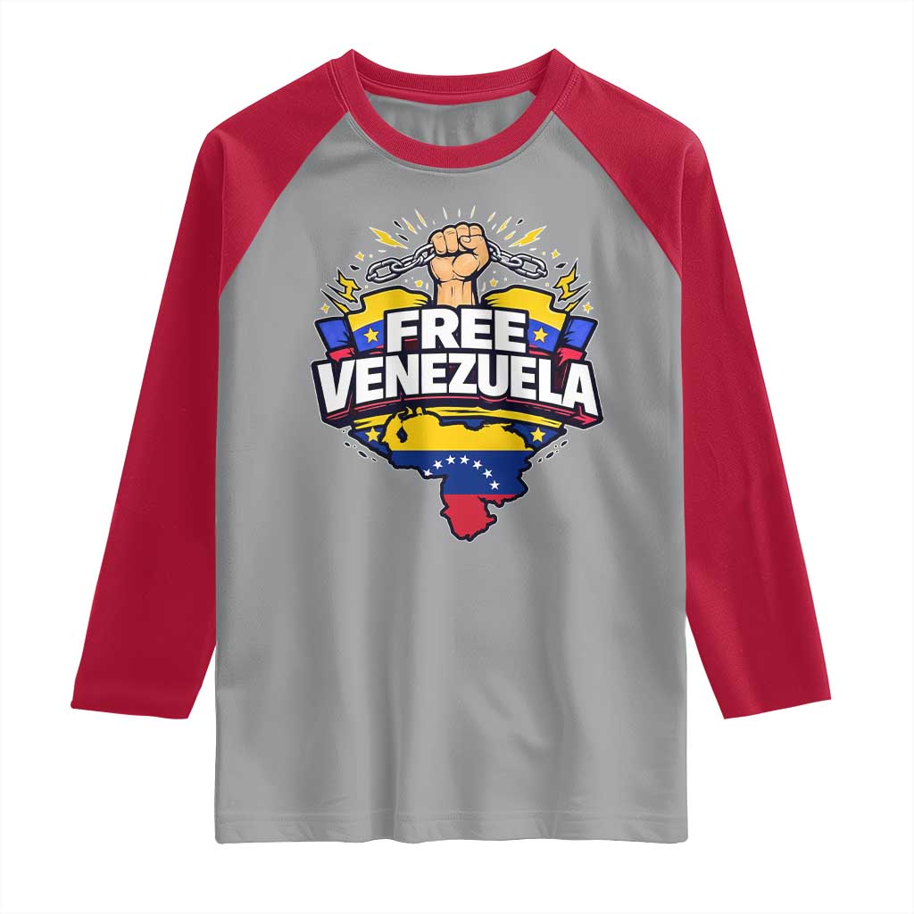 Free Venezuela Raised Fist Raglan Shirt Libre Venezuelan Flag Map Liberation TS02 Sport Gray Red Print Your Wear