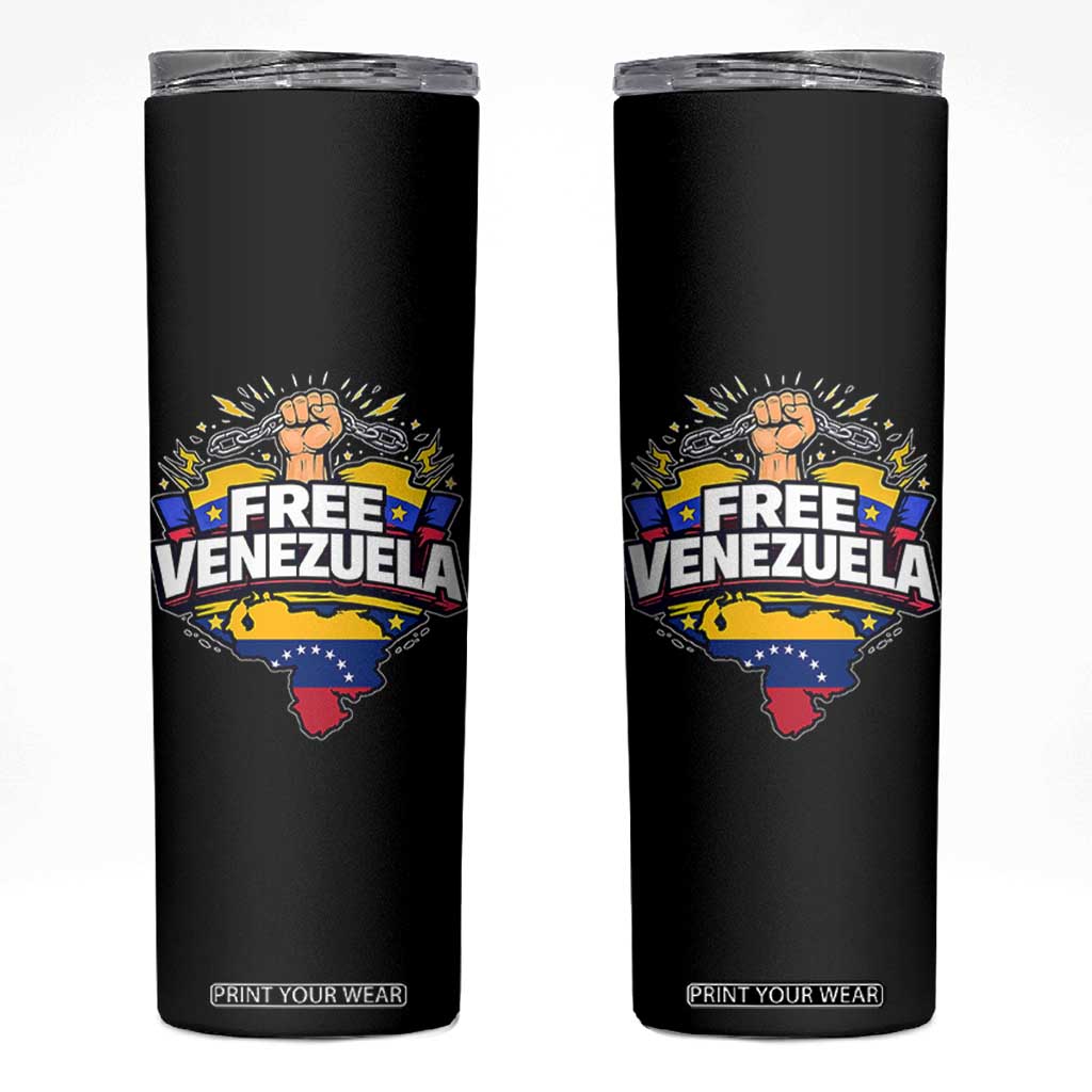 Free Venezuela Raised Fist Skinny Tumbler Libre Venezuelan Flag Map Liberation TS02 Black Print Your Wear