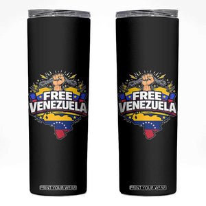 Free Venezuela Raised Fist Skinny Tumbler Libre Venezuelan Flag Map Liberation TS02 Black Print Your Wear