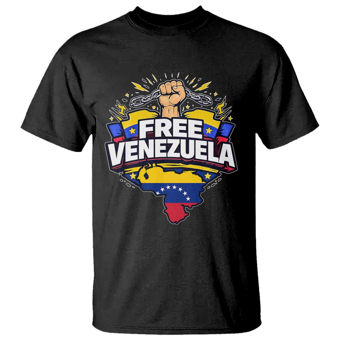 Free Venezuela Raised Fist T Shirt Libre Venezuelan Flag Map Liberation TS02 Black Print Your Wear