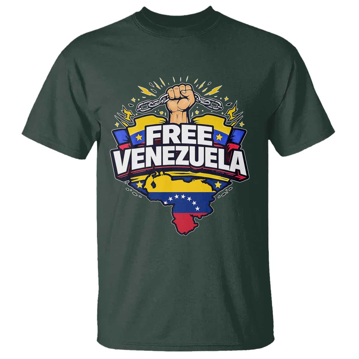 Free Venezuela Raised Fist T Shirt Libre Venezuelan Flag Map Liberation TS02 Dark Forest Green Print Your Wear