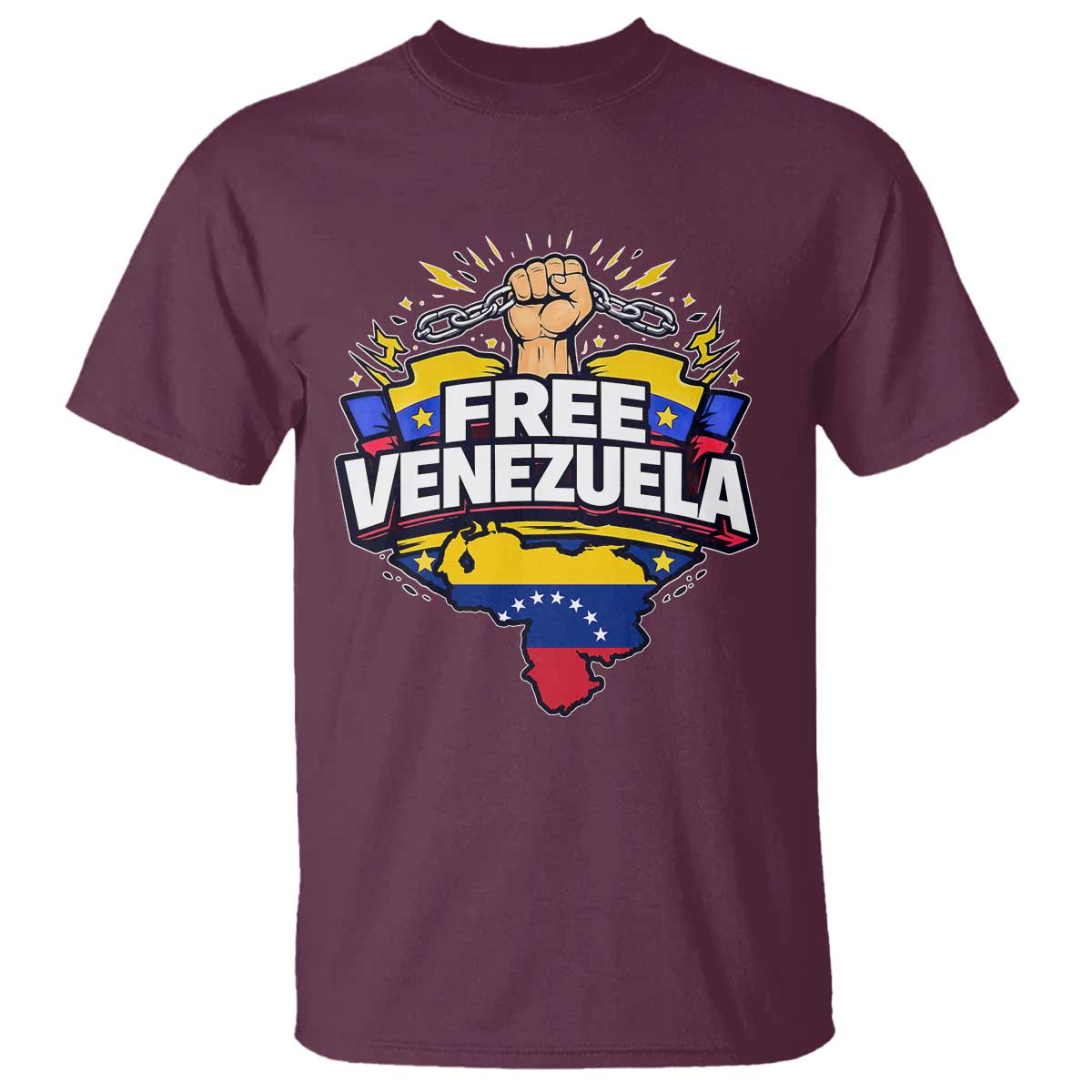 Free Venezuela Raised Fist T Shirt Libre Venezuelan Flag Map Liberation TS02 Maroon Print Your Wear