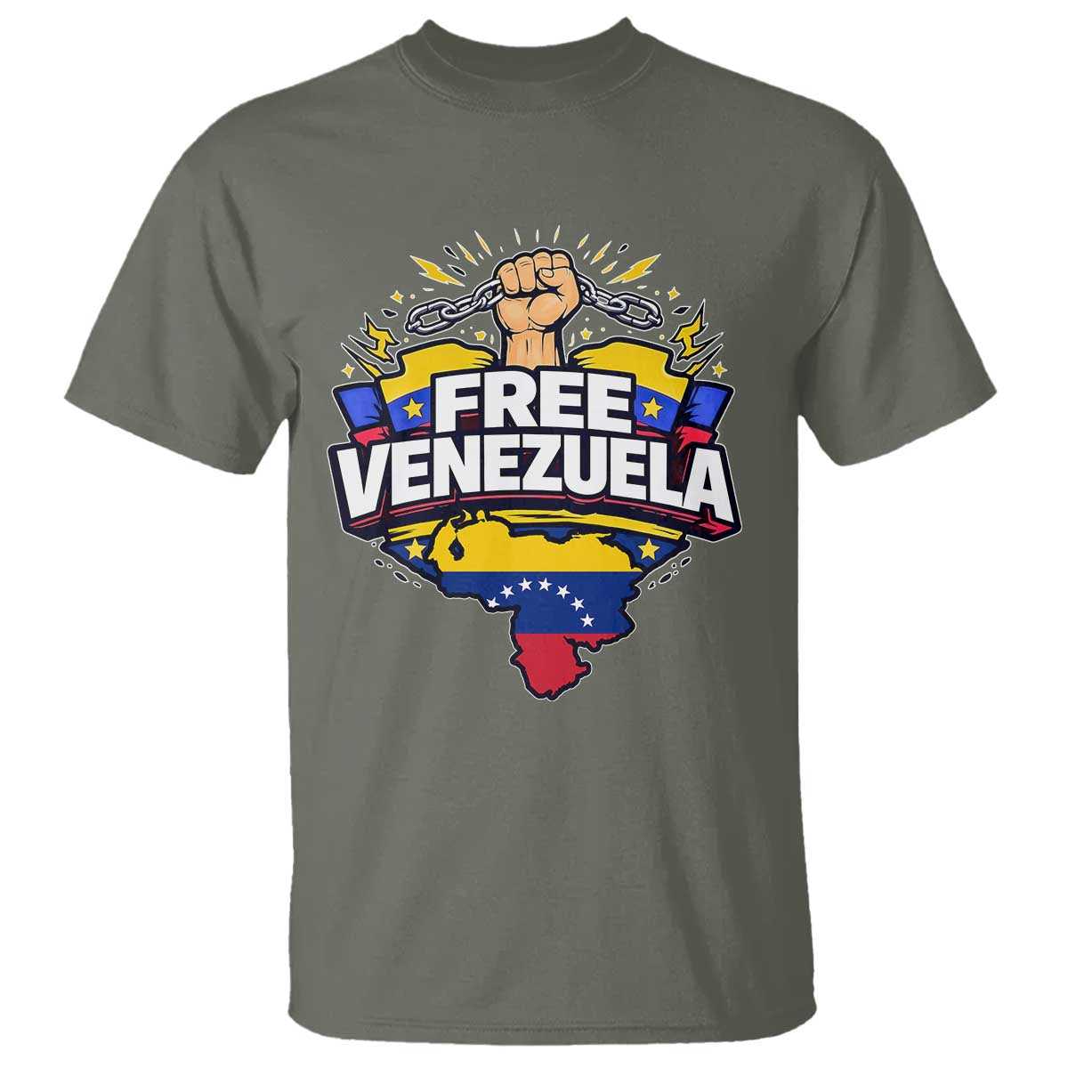 Free Venezuela Raised Fist T Shirt Libre Venezuelan Flag Map Liberation TS02 Military Green Print Your Wear