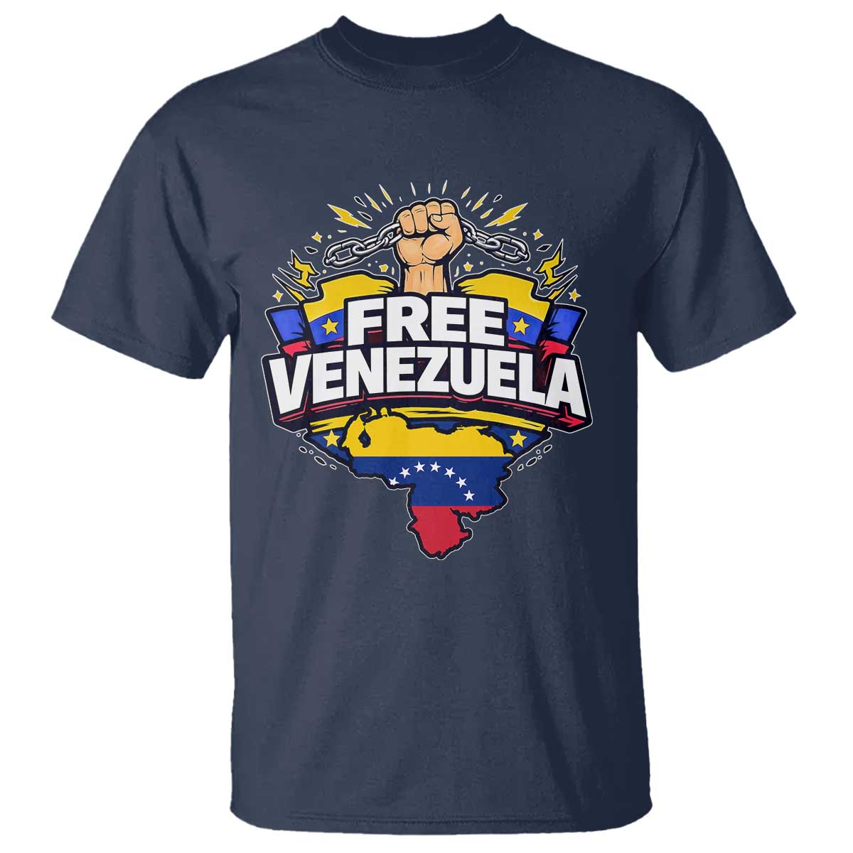 Free Venezuela Raised Fist T Shirt Libre Venezuelan Flag Map Liberation TS02 Navy Print Your Wear