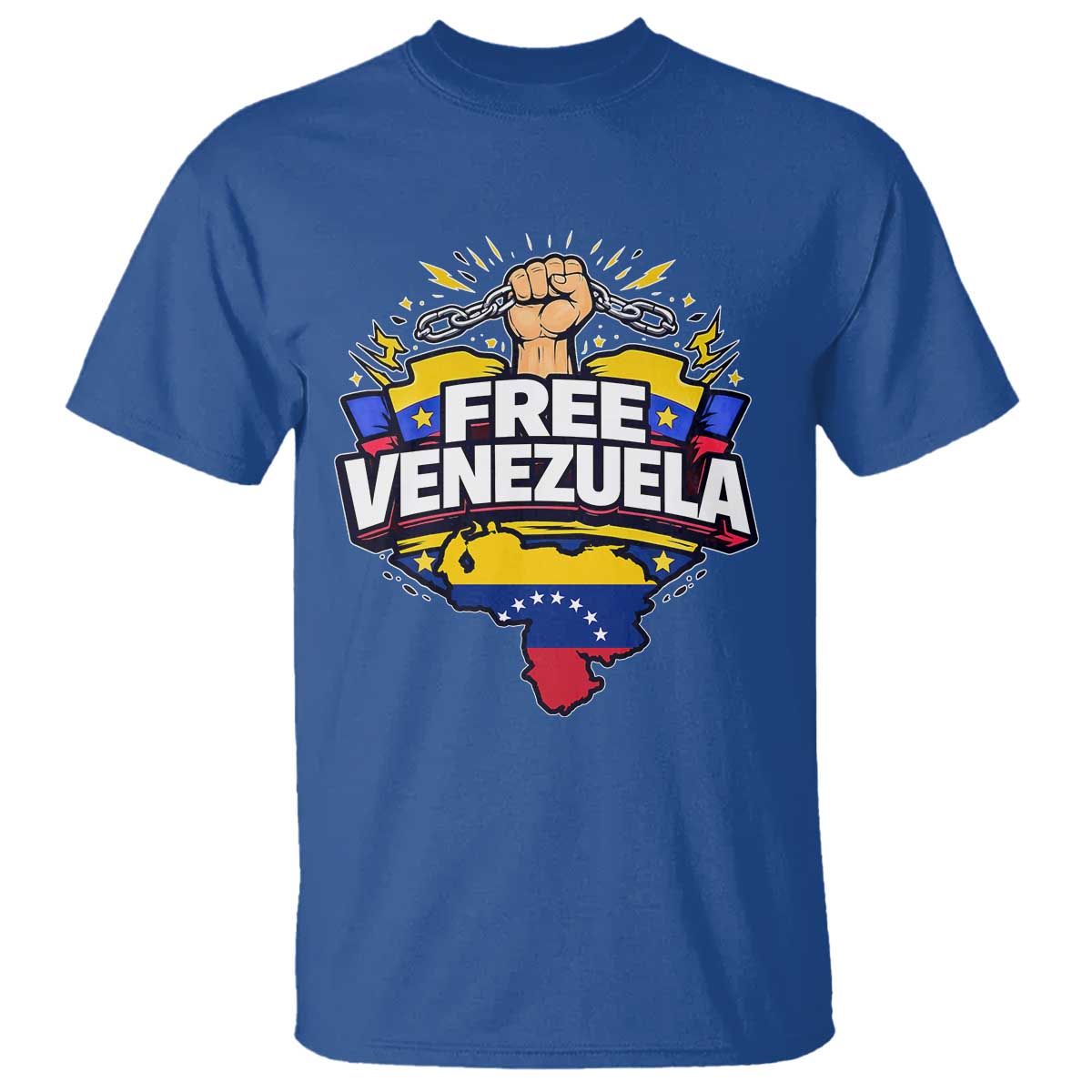 Free Venezuela Raised Fist T Shirt Libre Venezuelan Flag Map Liberation TS02 Royal Blue Print Your Wear