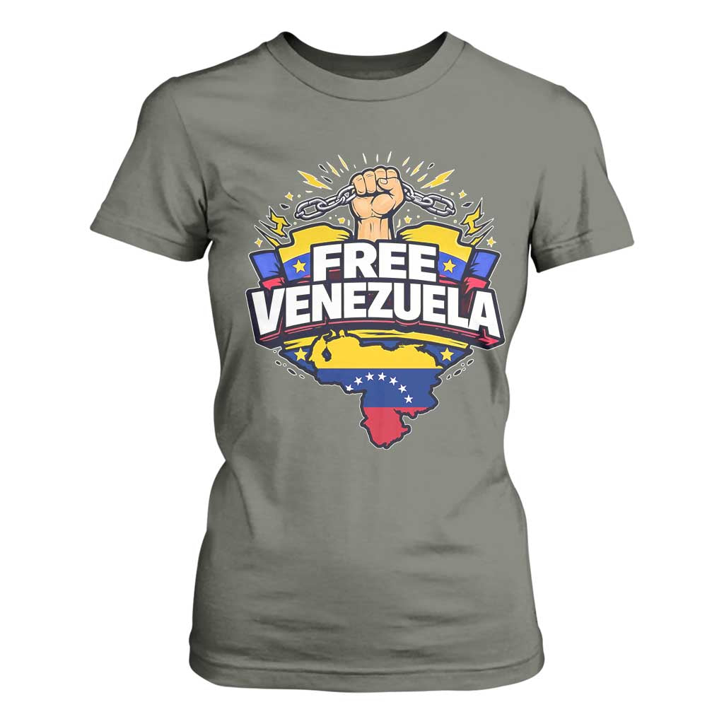 Free Venezuela Raised Fist T Shirt For Women Libre Venezuelan Flag Map Liberation TS02 Military Green Print Your Wear