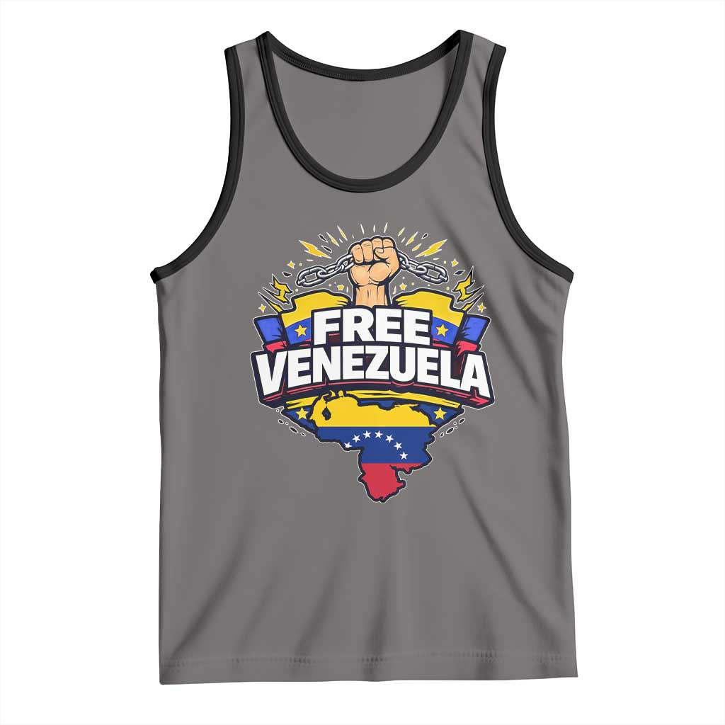 Free Venezuela Raised Fist Tank Top Libre Venezuelan Flag Map Liberation TS02 Deep Heather Black Print Your Wear