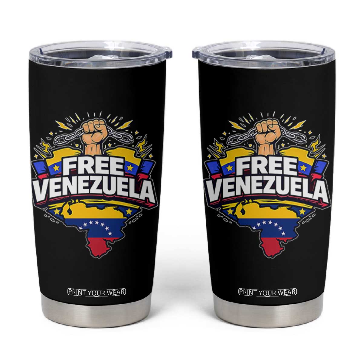 Free Venezuela Raised Fist Tumbler Cup Libre Venezuelan Flag Map Liberation TS02 Black Print Your Wear