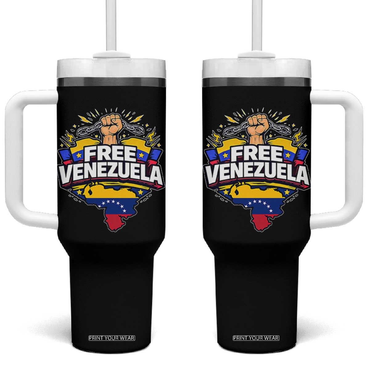 Free Venezuela Raised Fist Tumbler With Handle Libre Venezuelan Flag Map Liberation TS02 One Size: 40 oz Black Print Your Wear
