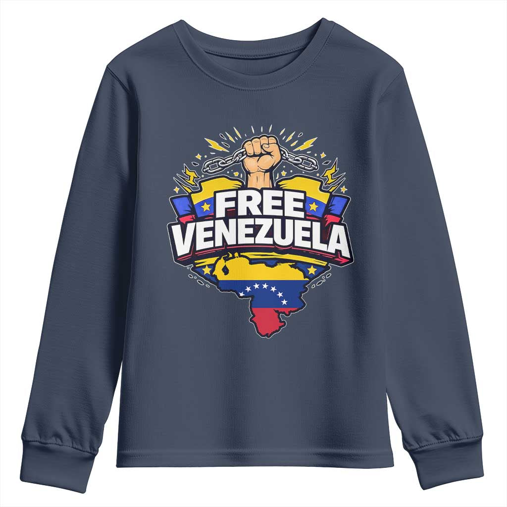 Free Venezuela Raised Fist Youth Sweatshirt Libre Venezuelan Flag Map Liberation TS02 Navy Print Your Wear