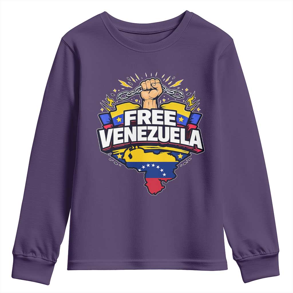 Free Venezuela Raised Fist Youth Sweatshirt Libre Venezuelan Flag Map Liberation TS02 Purple Print Your Wear