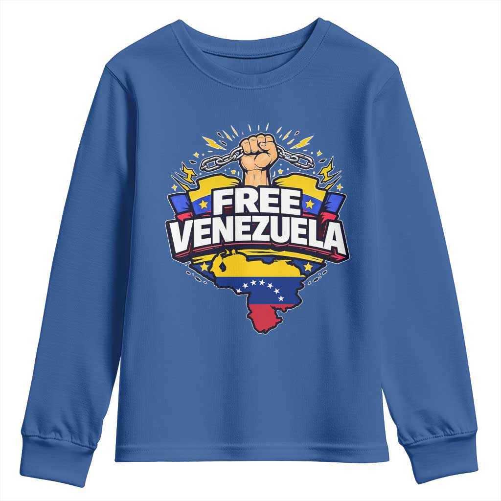 Free Venezuela Raised Fist Youth Sweatshirt Libre Venezuelan Flag Map Liberation TS02 Royal Blue Print Your Wear