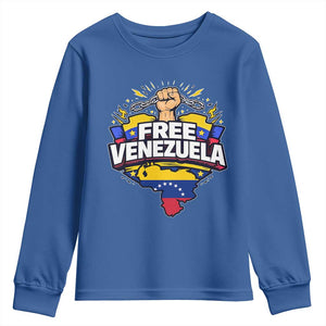 Free Venezuela Raised Fist Youth Sweatshirt Libre Venezuelan Flag Map Liberation TS02 Royal Blue Print Your Wear
