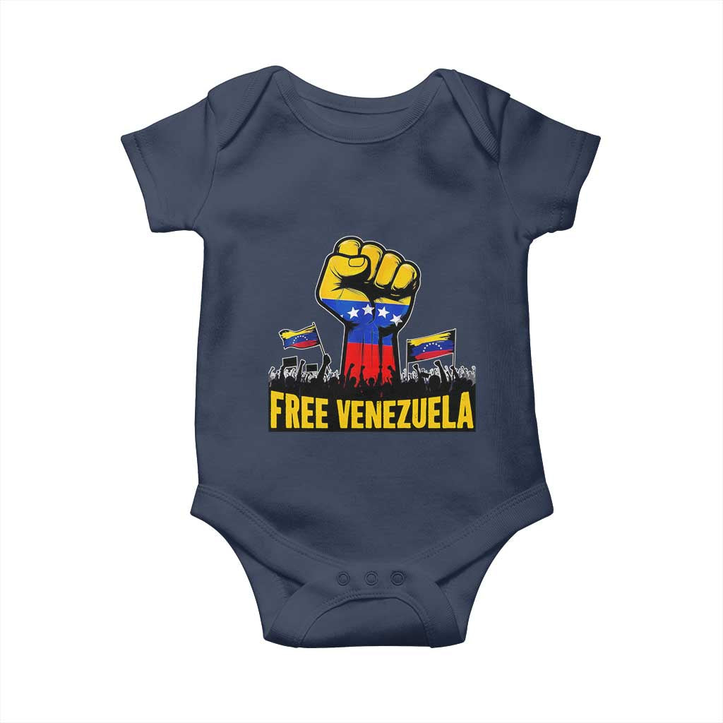 Free Venezuela Flag Baby Onesie Raised Fist Resistance for Liberation Supporters TS02 Navy Print Your Wear