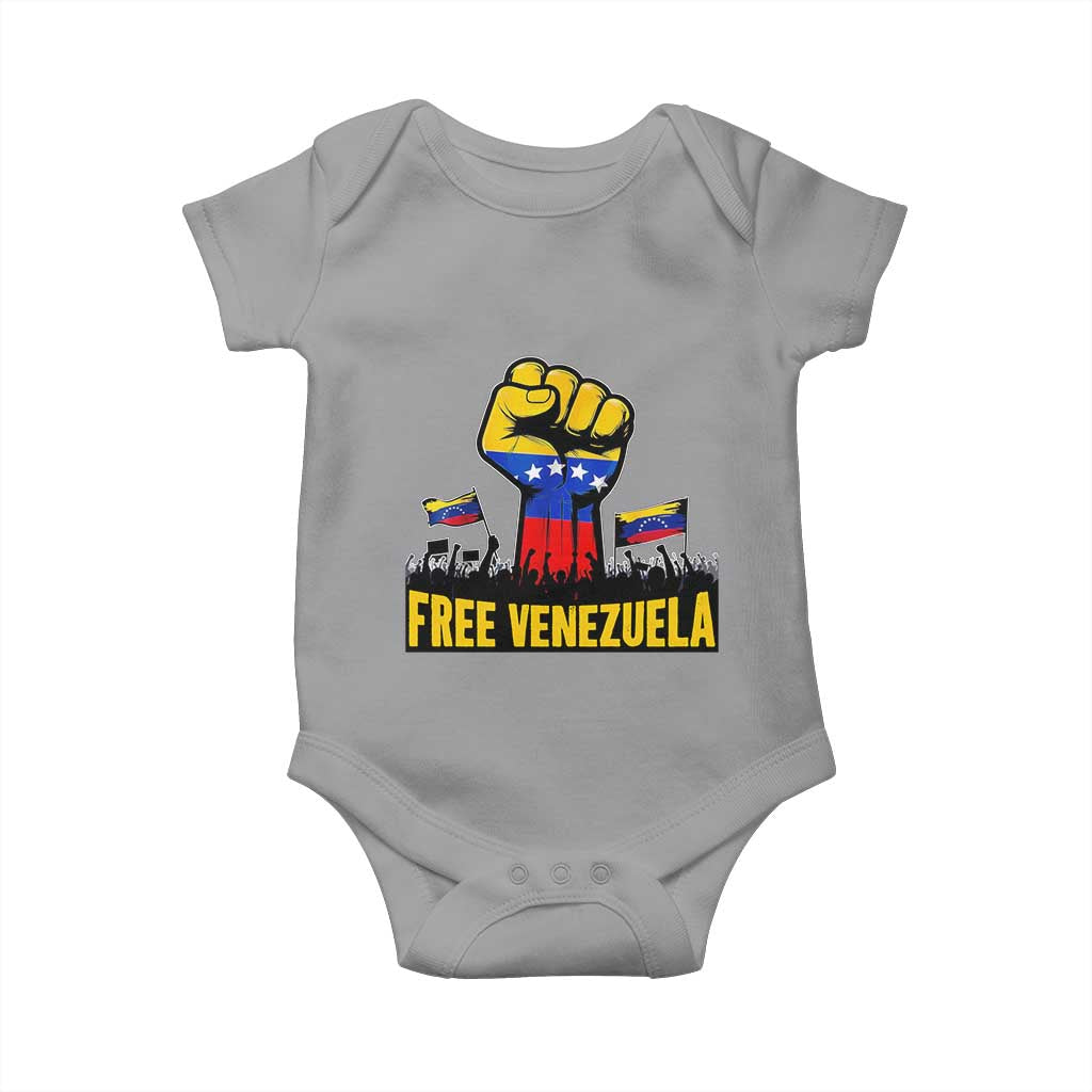 Free Venezuela Flag Baby Onesie Raised Fist Resistance for Liberation Supporters TS02 Sport Gray Print Your Wear